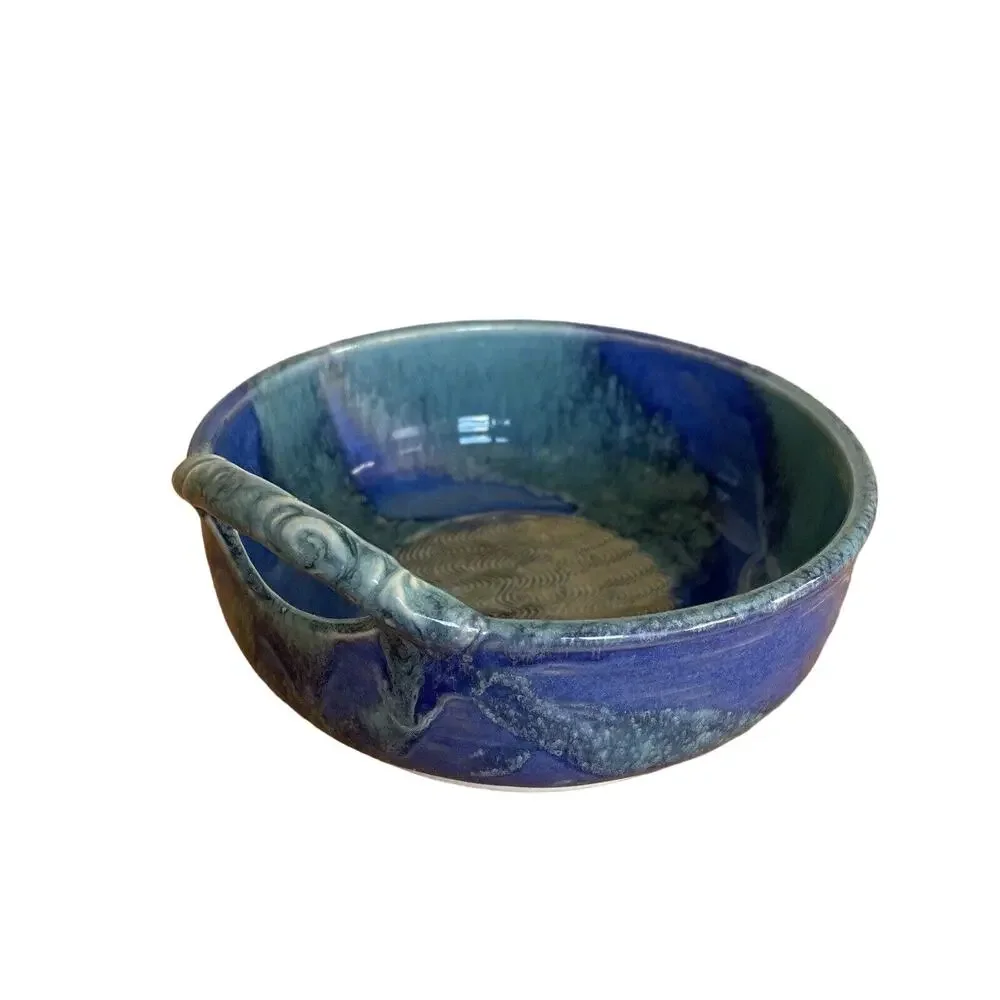 DECORATIVE ARTIST HAND-CRAFTED SIGNED CLAY POTTERY ARTS CRAFT OCEAN BLUE SWIRL